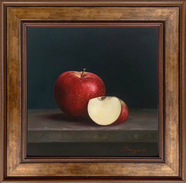 Painting titled "Still life apples (…" by Gevorg Sinanyan, Original Artwork, Oil Mounted on Wood Stretcher frame