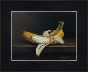 Painting titled "Bananas (38x31cm, o…" by Gevorg Sinanyan, Original Artwork, Oil Mounted on Wood Stretcher frame