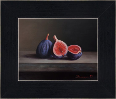 Malarstwo zatytułowany „Figs (26x30cm, oil…” autorstwa Gevorg Sinanyan, Oryginalna praca, Olej Zamontowany na Drewniana rama…