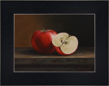 Painting titled "Apples (28x36cm, oi…" by Gevorg Sinanyan, Original Artwork, Oil Mounted on Wood Stretcher frame
