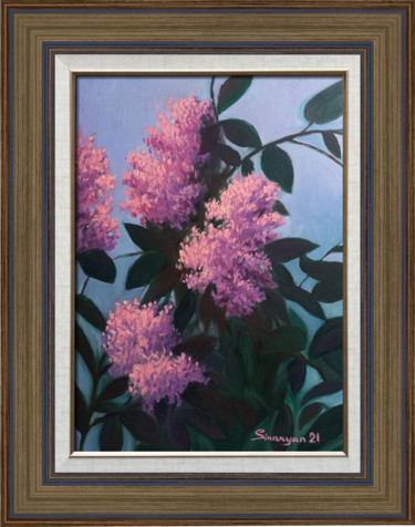 Schilderij getiteld "Lilac-2 (28x40cm, o…" door Gevorg Sinanyan, Origineel Kunstwerk, Olie Gemonteerd op Frame voor houten b…