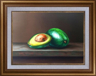 Painting titled "Avocado (32x40cm, o…" by Gevorg Sinanyan, Original Artwork, Oil Mounted on Wood Stretcher frame