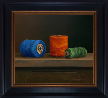 Peinture intitulée "Cotton bobbins (34x…" par Gevorg Sinanyan, Œuvre d'art originale, Huile Monté sur Châssis en bois