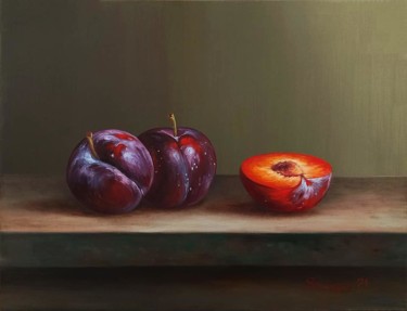 Painting titled "Red plums" by Gevorg Sinanyan, Original Artwork, Oil