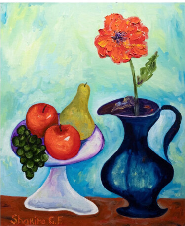 Картина под названием "Цветок с фруктами" - Gf Shakira, Подлинное произведение искусства, Масло