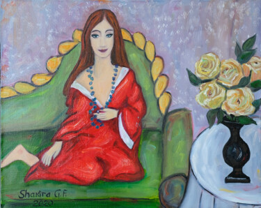 Pittura intitolato "Девушка с розами" da Gf Shakira, Opera d'arte originale, Olio