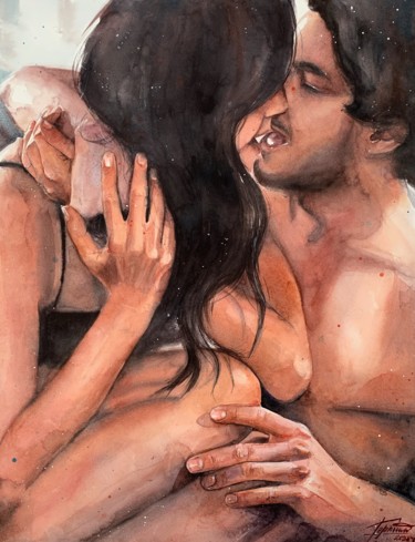 Картина под названием "Body heat" - Polina Gerasimenko, Подлинное произведение искусства, Акварель