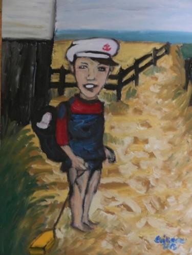 Painting titled "boy and boat" by Ggf, Original Artwork