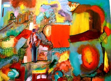 Painting titled "Village" by Ladan Ghajar, Original Artwork