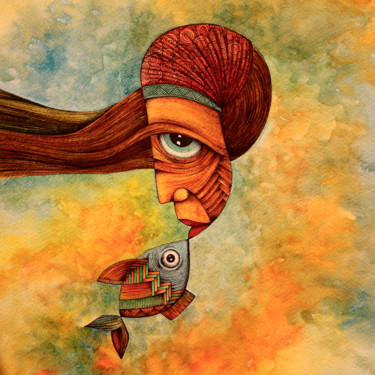My Fish Painting titled "My Fish" by The King Arter, Original Art, Watercolor