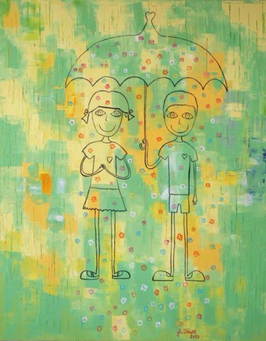 Malerei mit dem Titel "Le parapluie" von Ghislaine Driutti, Original-Kunstwerk, Öl