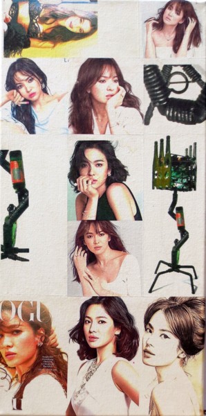 Collages intitulée "Song Hye Kyo 280 ac…" par Ghezzi, Œuvre d'art originale, Collages Monté sur Châssis en bois