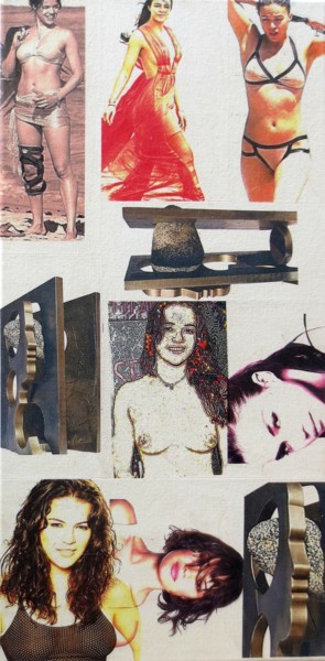 Collages intitulée "Michelle-Rodriguez…" par Ghezzi, Œuvre d'art originale, Collages Monté sur Châssis en bois