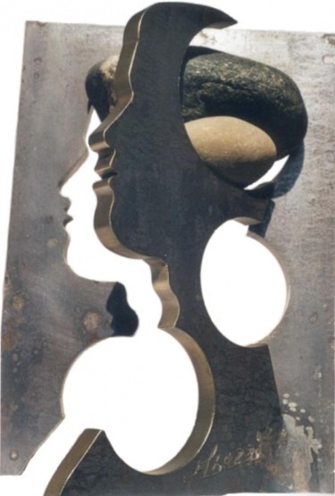 Sculpture titled "Métal acier et pier…" by Ghezzi, Original Artwork, Metals