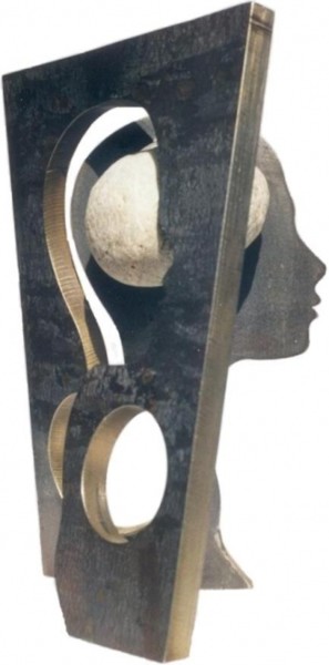 Sculpture titled "Fer et pierre" by Ghezzi, Original Artwork, Metals