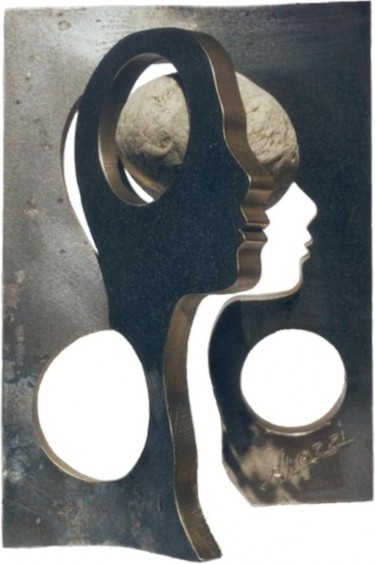 Sculpture intitulée "Fer et pierre-détail" par Ghezzi, Œuvre d'art originale, Métaux