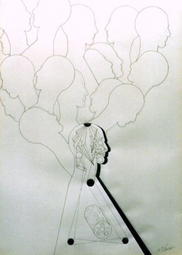 Dessin intitulée "Vision de l'espce" par Ghezzi, Œuvre d'art originale, Encre