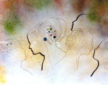 Zeichnungen mit dem Titel "Amoureux dan l'espa…" von Ghezzi, Original-Kunstwerk, Tinte