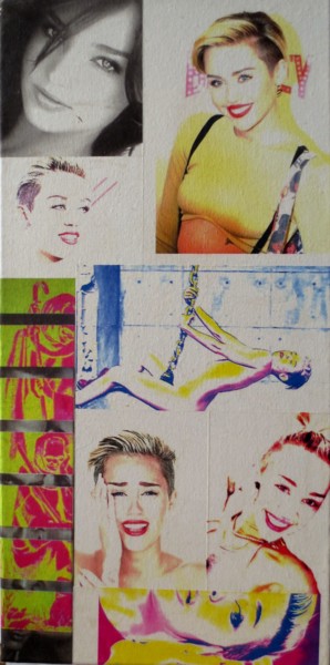Collages intitulée "Miley-Cyrus 67" par Ghezzi, Œuvre d'art originale, Papier