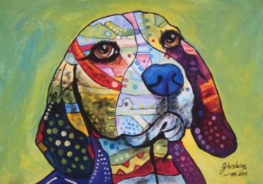 Ζωγραφική με τίτλο "beagle" από Ghislaine, Αυθεντικά έργα τέχνης, Ακρυλικό