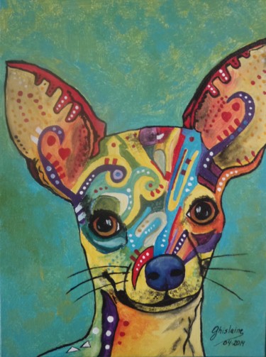 Ζωγραφική με τίτλο "Chihuahua" από Ghislaine, Αυθεντικά έργα τέχνης, Ακρυλικό