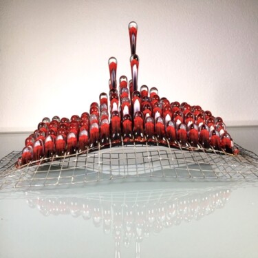 Sculpture titled "Stalagmites rouges…" by Ghislaine Chapuis, Original Artwork, Glass