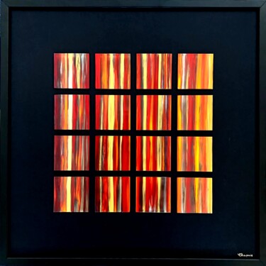 Painting titled "Feu intense" by Ghislaine Chapuis, Original Artwork, Enamel Mounted on Other rigid panel