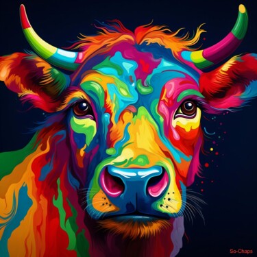 Digitale Kunst getiteld "Vache N°1" door Ghislaine Chapuis, Origineel Kunstwerk, AI gegenereerde afbeelding