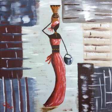 Schilderij getiteld "Jeune africaine" door Ghislaine Chedebois (Gimar), Origineel Kunstwerk, Acryl