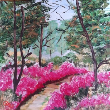 Painting titled "SOUS BOIS FLEURI" by Ghislaine Chedebois (Gimar), Original Artwork, Acrylic