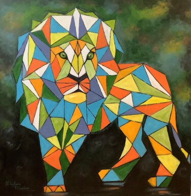 Pintura titulada "En forme de lion" por Ghislaine Falardeau, Obra de arte original, Acrílico
