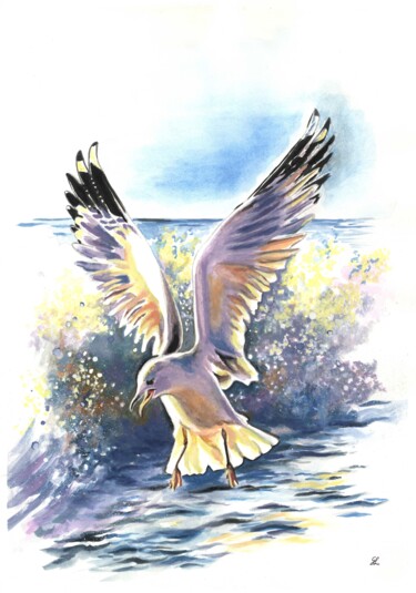 Peinture intitulée "Battements d'ailes…" par Ghislaine Letourneur, Œuvre d'art originale, Gouache