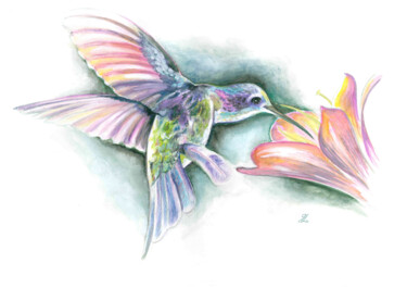 Peinture intitulée "Le petit colibri" par Ghislaine Letourneur, Œuvre d'art originale, Gouache