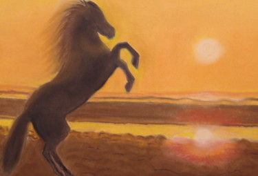 Peinture intitulée "coucher de soleil" par Ghislaine Limbour, Œuvre d'art originale, Pastel