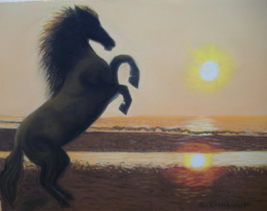 Peinture intitulée "cheval cabré soleil…" par Ghislaine Limbour, Œuvre d'art originale, Pastel