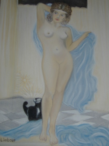 Painting titled "nue au bain" by Ghislaine Limbour, Original Artwork, Pastel