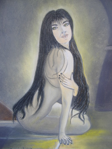 Peinture intitulée "belle brune aux che…" par Ghislaine Limbour, Œuvre d'art originale, Pastel