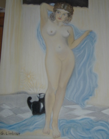 Peinture intitulée "Nue au bain" par Ghislaine Limbour, Œuvre d'art originale, Pastel