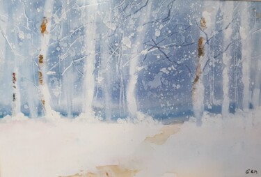 Peinture intitulée "Les bouleaux l'hiver" par Ghislaine Rimmen-Mohl, Œuvre d'art originale, Aquarelle
