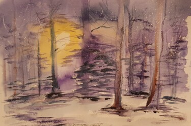 Painting titled "L'hiver" by Ghislaine Rimmen-Mohl, Original Artwork, Watercolor