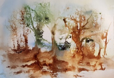 Картина под названием "L'oeil de la forêt" - Ghislaine Rimmen-Mohl, Подлинное произведение искусства, Акварель