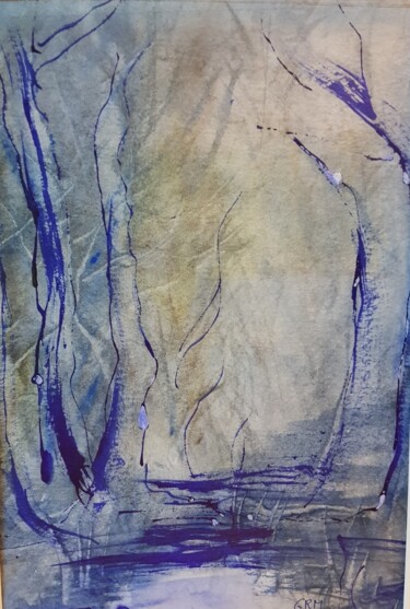 Malerei mit dem Titel "L'orée bleue" von Ghislaine Rimmen-Mohl, Original-Kunstwerk, Tinte