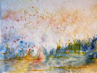 Peinture intitulée "Pluie colorée" par Ghislaine Rimmen-Mohl, Œuvre d'art originale, Encre