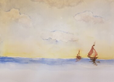 Painting titled "marine1" by Ghislaine Rimmen-Mohl, Original Artwork, Watercolor