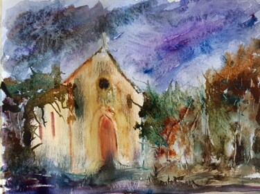 Schilderij getiteld "La chapelle hantée" door Ghislaine Rimmen-Mohl, Origineel Kunstwerk, Aquarel