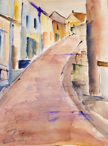 Painting titled "rue casse-cou" by Ghislaine Rimmen-Mohl, Original Artwork, Watercolor