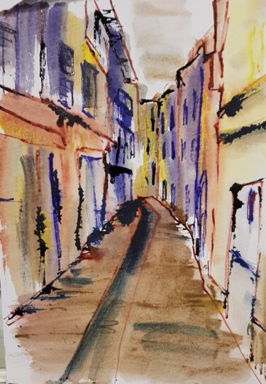 Painting titled "rue de Sospel2" by Ghislaine Rimmen-Mohl, Original Artwork, Ink