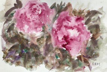 Painting titled "pivoines roses" by Ghislaine Rimmen-Mohl, Original Artwork, Watercolor