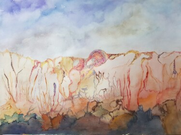 Pintura intitulada "Montagne" por Ghislaine Rimmen-Mohl, Obras de arte originais, Aquarela