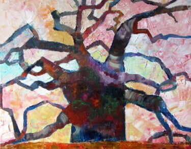 Painting titled "L'arbre raide" by Ghislaine Rimmen-Mohl, Original Artwork, Oil